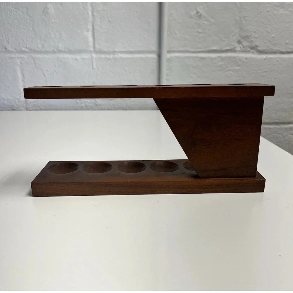 Fairfax Vintage Walnut Wood 6 Pipe Display Stand Holder Angled Unique USA